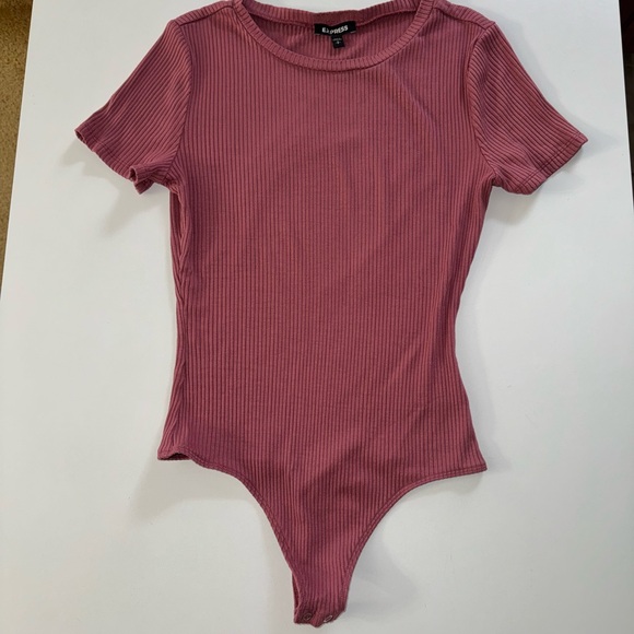 Express Tops - Express Mauve Ribbed Body Suit Short Sleeve Top Size Small Perfect Condition